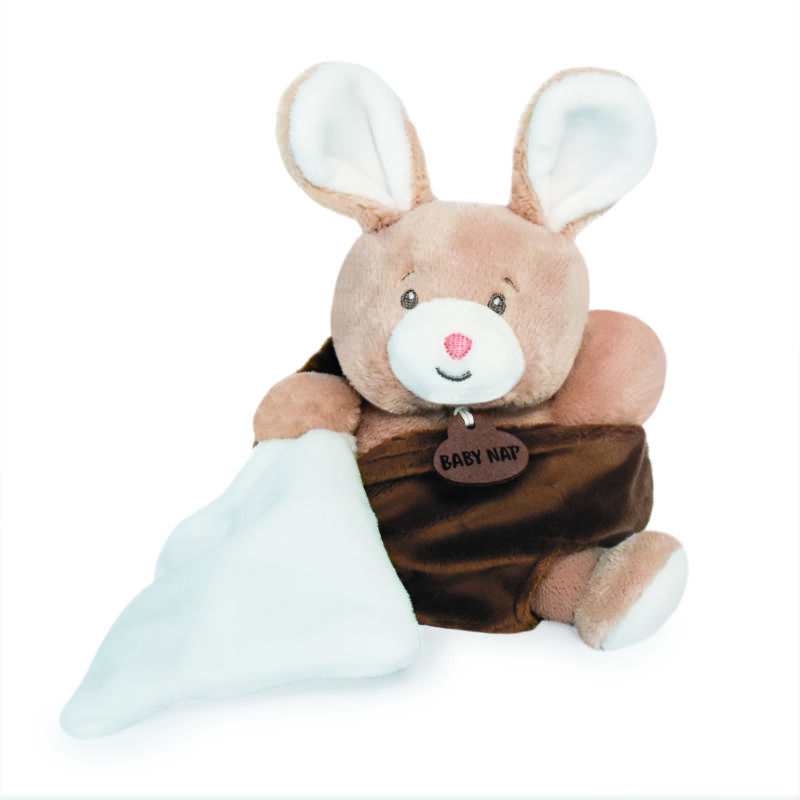  - peluche lapin dans sa poche - marron 15 cm 